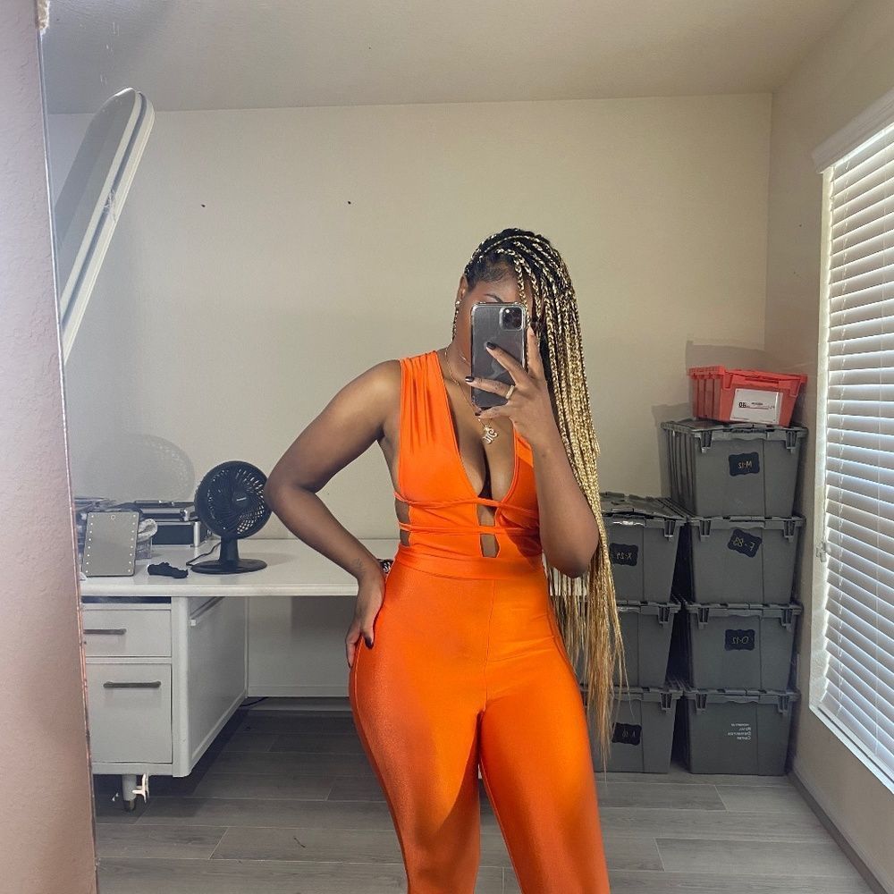 SPRING Orange cut out jumpsuit SZ M
